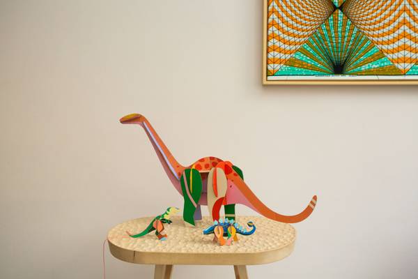 Wandobjekt Leuchtender Dinosaurier Naturfaser - Papier - 14 x 35 x 57 cm