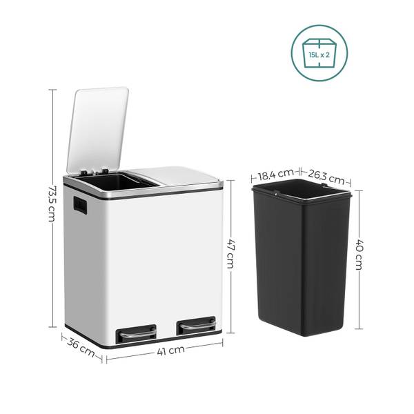 Mülleimer Mülltrennsystem Weiß - Metall - 36 x 74 x 41 cm