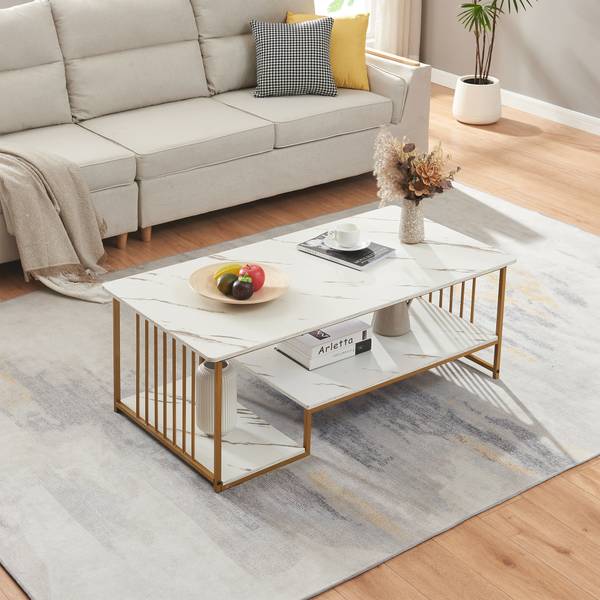Couchtisch Klibro Gold - Marmor Weiß Dekor