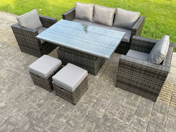Rattan Gartenmöbel Outdoor Gartensofa Grau - Webstoff - Polyresin - 65 x 66 x 176 cm