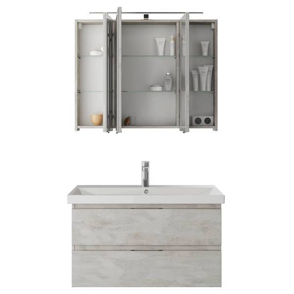 Badmöbel-Set VILLATORO-66-33 2er-Set Grau - Holzwerkstoff - 90 x 200 x 45 cm