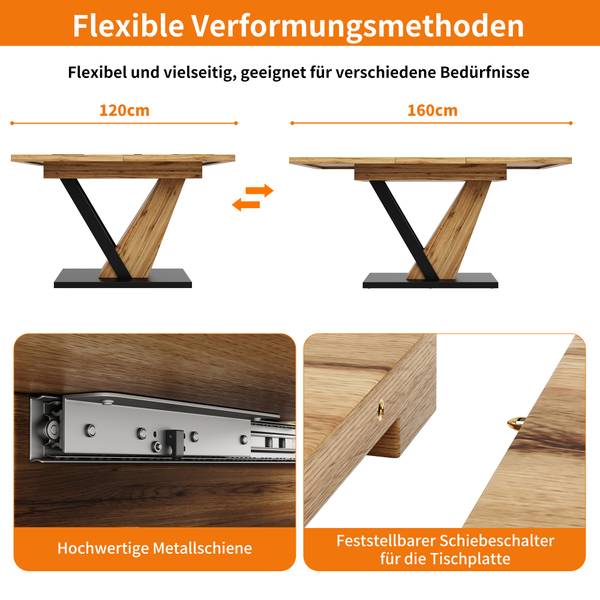 Esstisch Ausziehbarer VERTEXNEXXX Braun - Holzwerkstoff - 120 x 76 x 75 cm