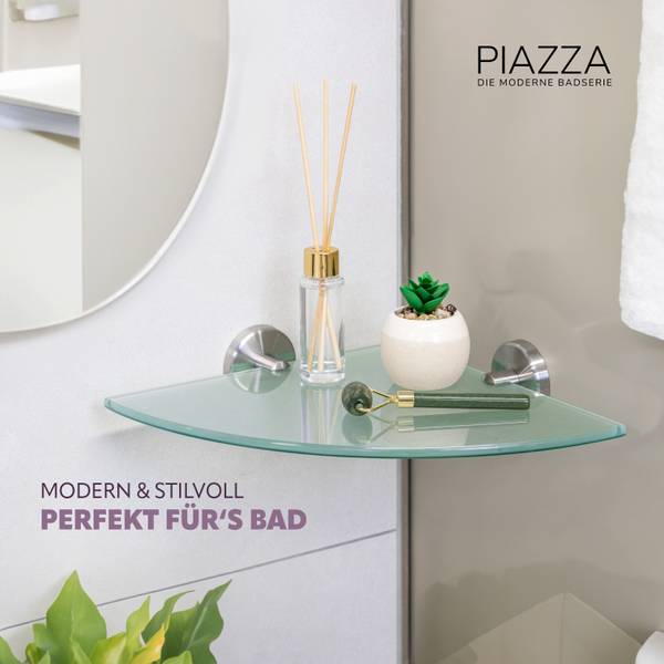 Glaseckablage Piazza inkl. Klebe Set Silber - Metall - 35 x 6 x 25 cm