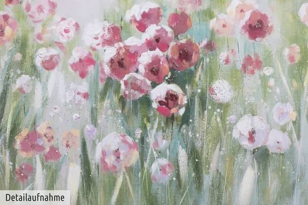 Acrylbild Handgemalt Blüten Zex Grün - Pink - Baumwollstoff - 150 x 50 x 4 cm