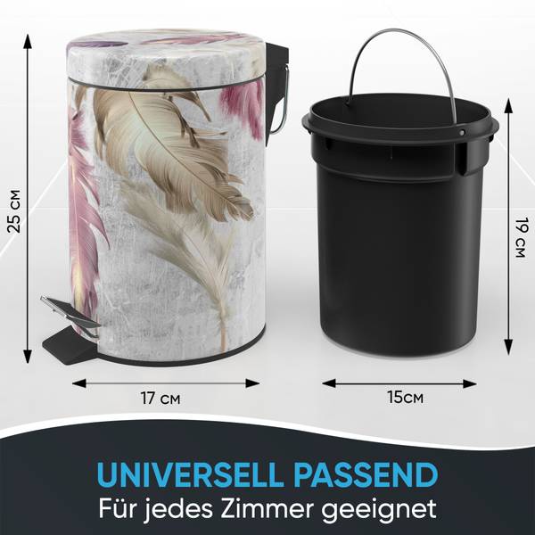 Kosmetikeimer Federn Beige - Grau - Violett - Metall - Kunststoff - 17 x 25 x 25 cm