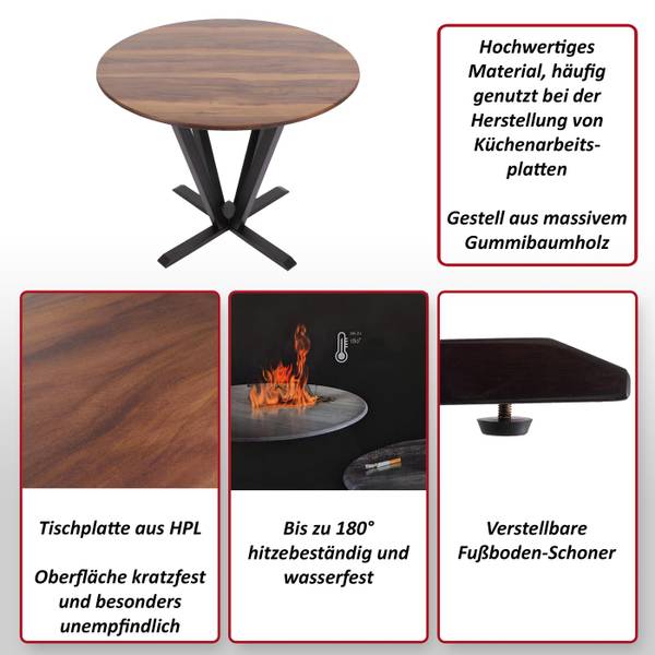 Bistrotafel M56 bruin - rubberboom - 92 x 76 x 92 cm