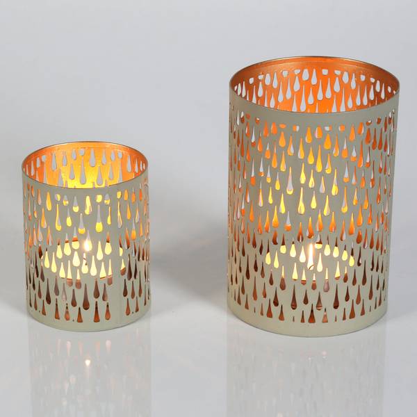 Windlicht Lia 2er-Set Gold - Weiß - Metall - 10 x 15 x 10 cm