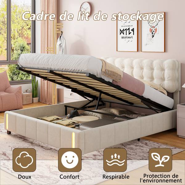 Polsterbett Boxspringbett HYF06 Beige - Metall - Massivholz - 161 x 103 x 205 cm
