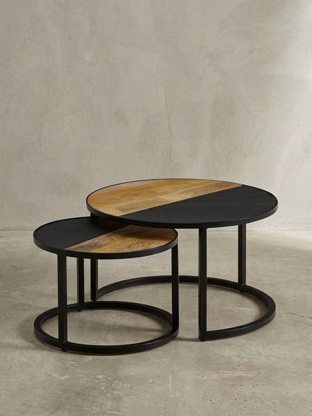 Satztisch CAIMA 2er-Set Schwarz - Braun - Mango - 60 x 36 x 60 cm