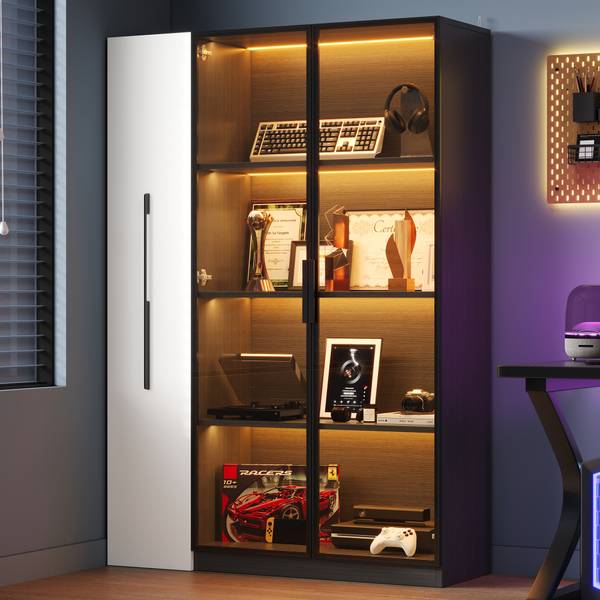 Standvitrine GLOWWoody Ⅳ Schwarz - Holzwerkstoff - 35 x 160 x 111 cm