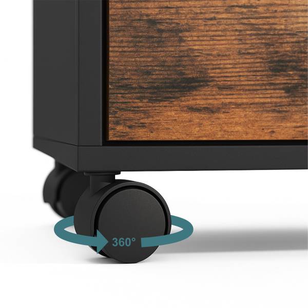 Rollcontainer 2 Schubladen & 4 Fächer Schwarz - Braun - Eisen - 90 x 70 x 35 cm