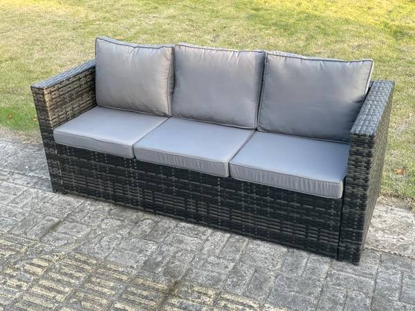 8-Sitzer PE Rattan Tisch Gartenmöbel Grau - Webstoff - Polyresin - 65 x 66 x 176 cm