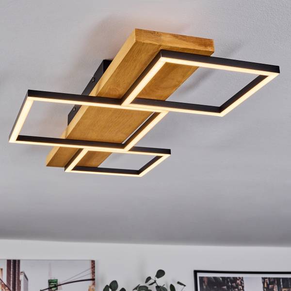 Deckenleuchte Palermo Beige - Schwarz - Holz - Weiß - 35 x 8 x 65 cm - Holzwerkstoff - Metall - Kunststoff