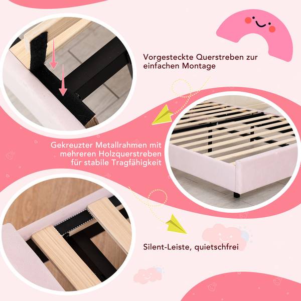 Kinderbett BDC01 mit LED Pink - Breite: 140 cm