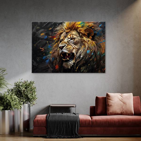 Vlies Bild Löwe auf dunklem Hintergrund 90 x 60 cm