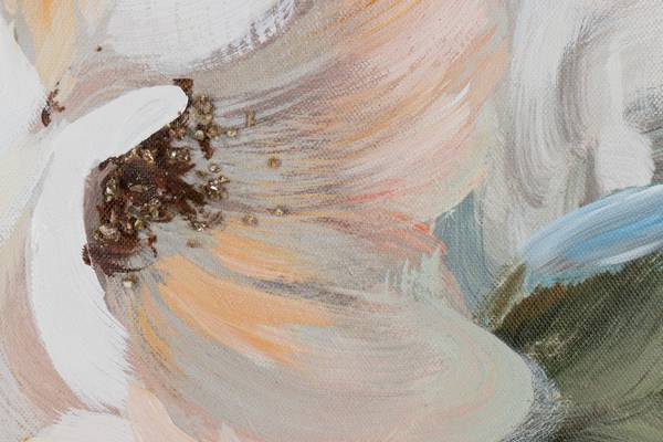 Tableau peint à la main Vœux fleuris Gris - Coton - 60 x 60 x 4 cm