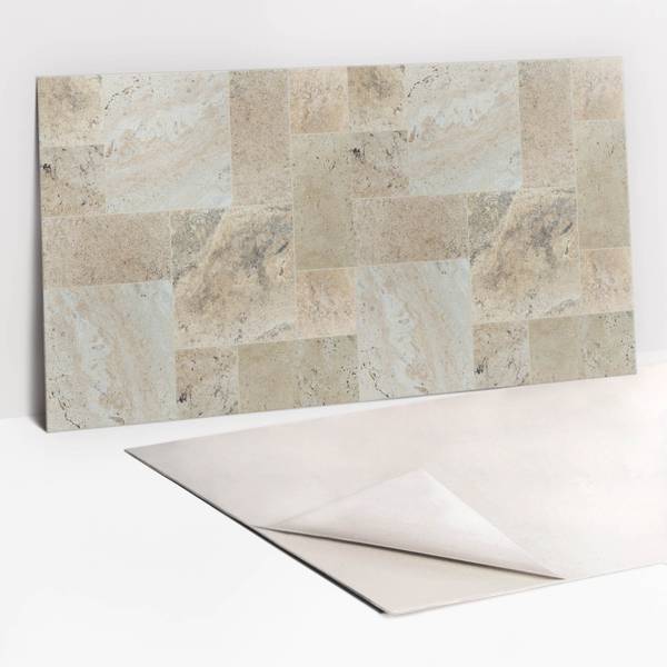 Selbstklebendes Wandpaneel Stein Beige - Polyester PVC - 100 x 50 x 0 cm