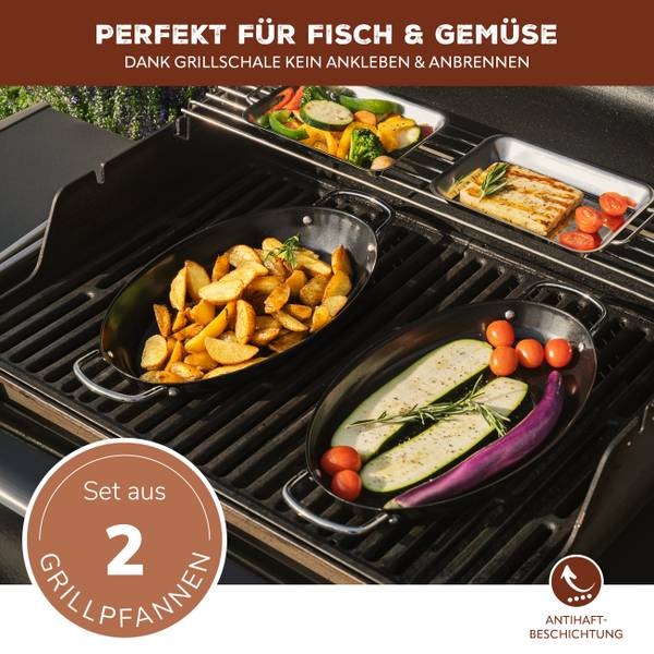 Fischgrillpfanne 14146 (2er-Set) Schwarz - Metall - 40 x 4 x 21 cm