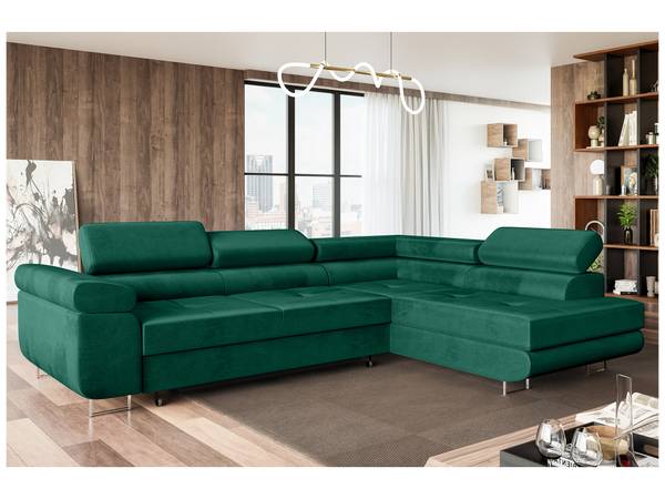 Ecksofa Maliba L-Form Rechts Grün - Ecke davorstehend rechts - Longchair davorstehend rechts - Ottomane davorstehend rechts - Schlaffunktion davorstehend links