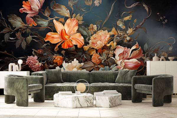 Papier Peint FLEURS Feuilles Plantes 90 x 60 x 60 cm