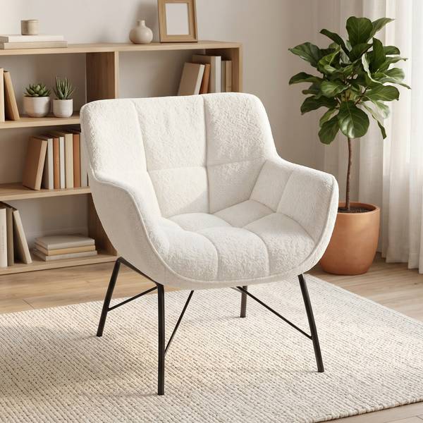Relaxsessel 83B-764V00CW Weiß - Polyester - Teddystoff - 68 x 79 x 69 cm