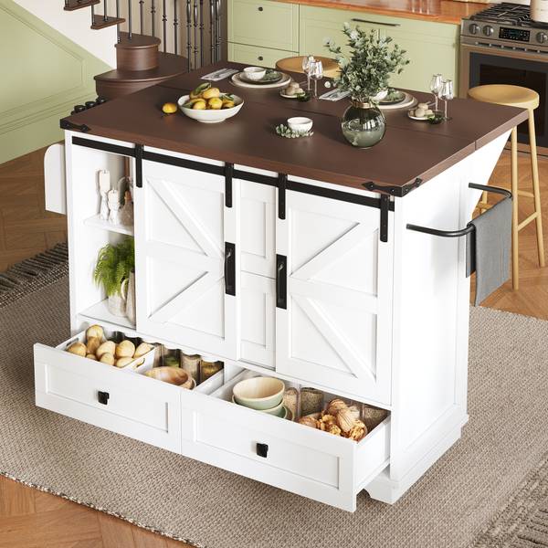 Mobile Kücheninsel Hestia Ⅰ Weiß - Holzwerkstoff - Metall - 74 x 93 x 143 cm