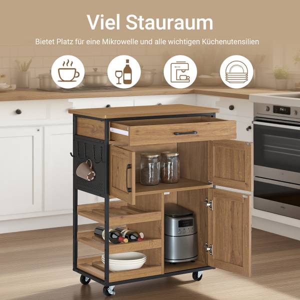 Chariot de cuisine FKW134-N Marron - Bois manufacturé - 67 x 88 x 37 cm