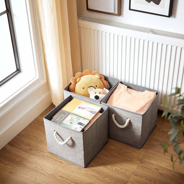 3er-Set Aufbewahrungsbox Faltbox Grau - Textil - 30 x 30 x 30 cm