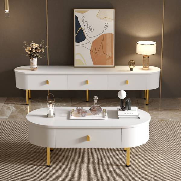 Table Basse Eos Ⅲ Blanc - Bois manufacturé - Métal - 50 x 40 x 108 cm