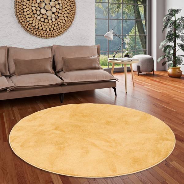 Hochflorteppich Melia Rund Safrangelb - 120 x 120 cm