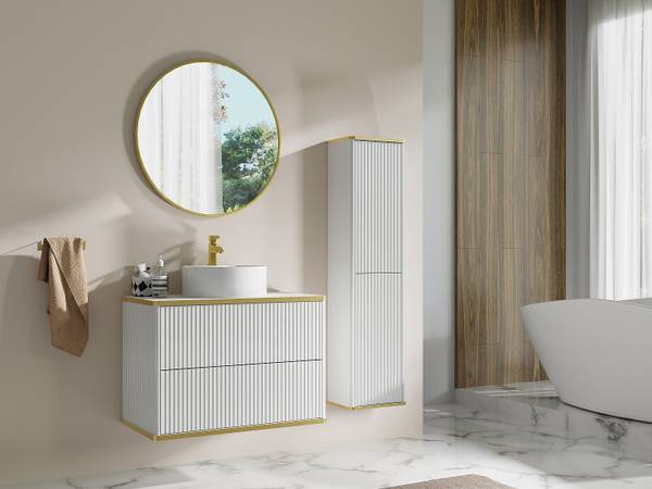 Badmöbel-Set KELIZA Weiß - Holz teilmassiv - 80 x 54 x 47 cm