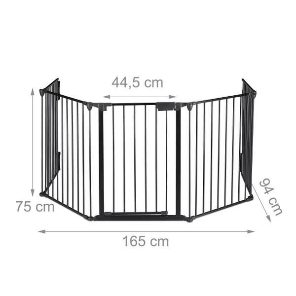 Haardscherm 5 panelen zwart - nylon - staal - 165 x 75 x 94 cm