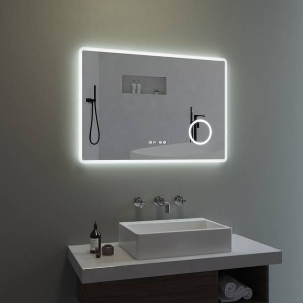 LED BadSpiegel mit 3Fach-Vergrößerung Silber - Glas - 100 x 70 x 5 cm
