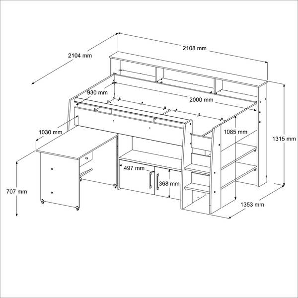 Kinder- und Jugendzimmer Charly5 Braun - Weiß - Holzwerkstoff - 206 x 180 x 114 cm