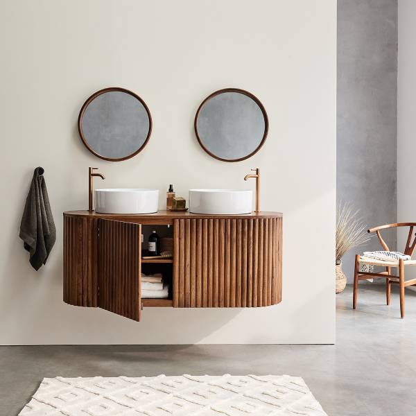 Waschtischunterschrank hängend Braun - Massivholz - 140 x 56 x 50 cm