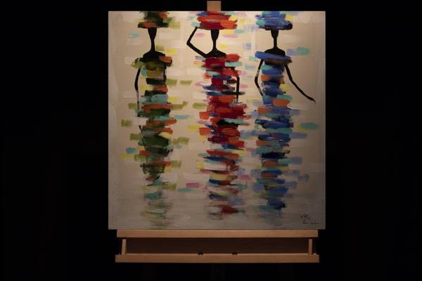 Acrylbild Handgemalt Personen Yi Beige - Baumwollstoff - 60 x 60 x 4 cm