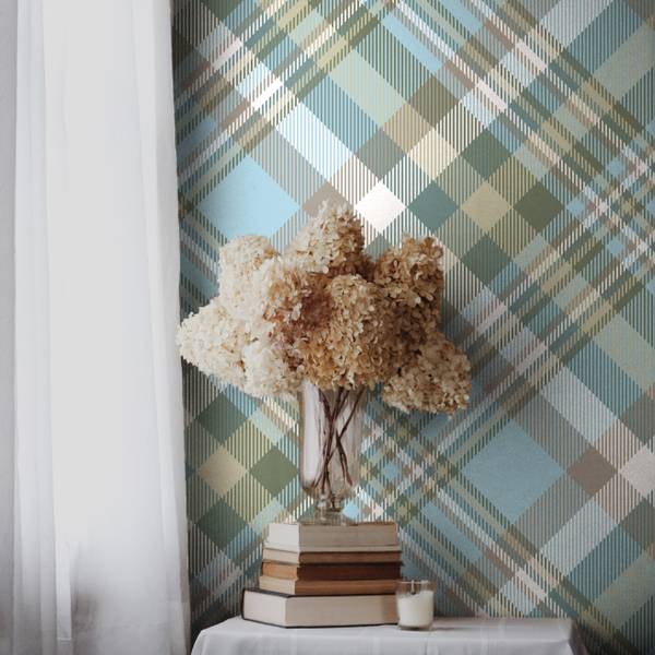 Papier Peint Motif Géométrique Moderne Beige - Bleu - Blanc - Polaire - 53 x 1000 x 1000 cm