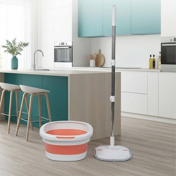 Opvouwbare mopset grijs - oranje - wit - polyester - 35 x 18 x 35 cm