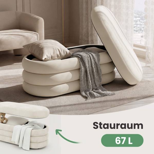 Samt-Sitzbank PUFFO Weiß - Samt - 42 x 42 x 100 cm