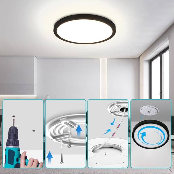 LED Plafondlamp ShqCSz zwart - wit - 23 x 23 cm - Diameter: 23 cm - Diameter lampenkap: 23 cm