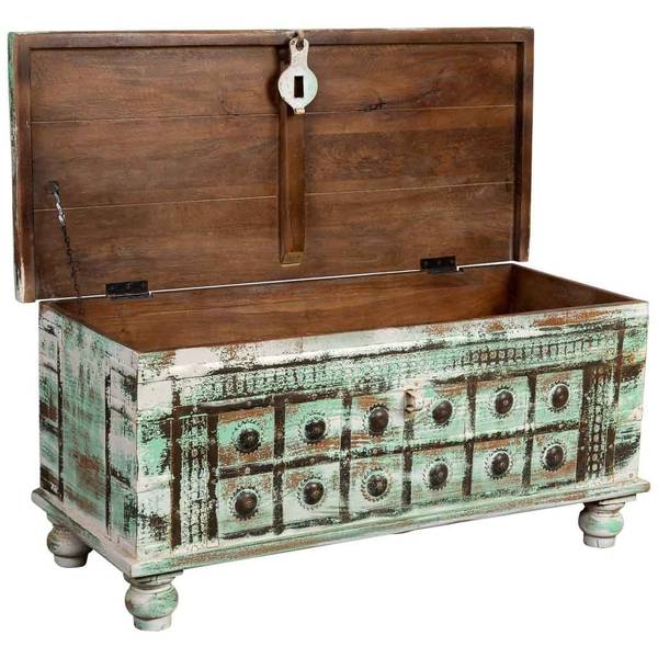 Truhe 4523361041 Grün - Massivholz - 98 x 45 x 42 cm