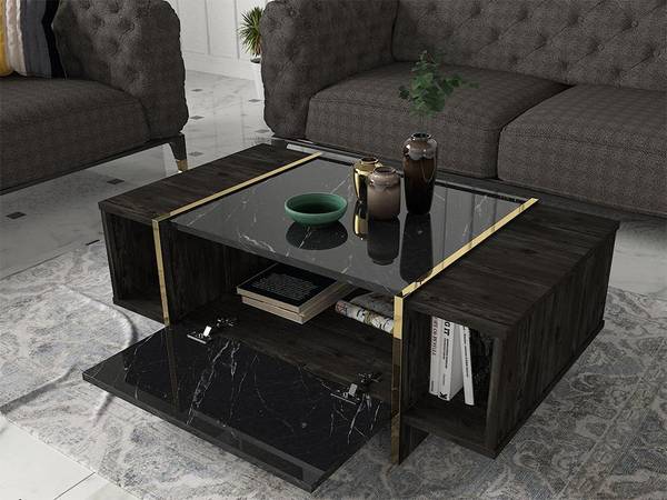 Couchtisch CADEBA Schwarz - Braun - Holz teilmassiv - 104 x 38 x 60 cm