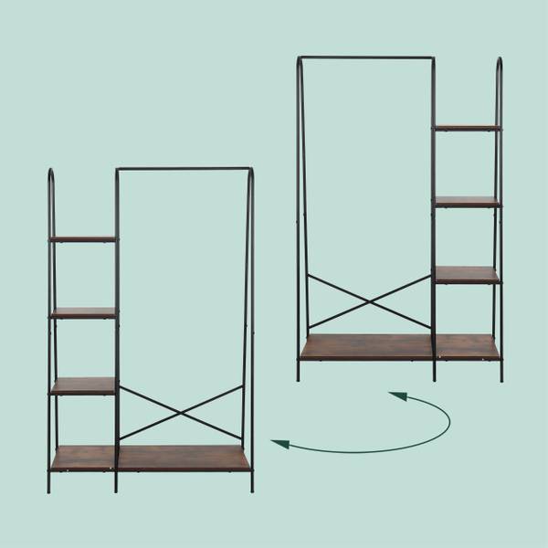 Kleiderständer mit 5 Ablagen Schwarz - Braun - Eisen - 100 x 160 x 40 cm