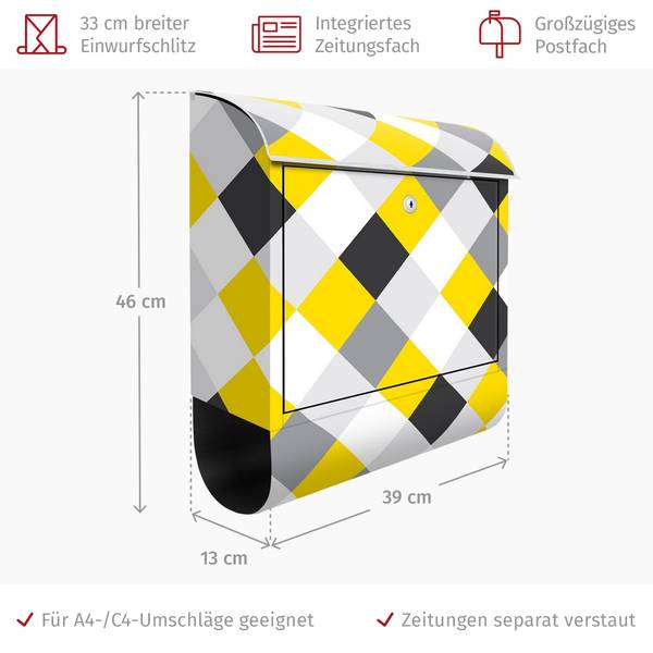 Briefkasten Geometrisches Schachbrett Grau - Stahl - 39 x 46 x 13 cm