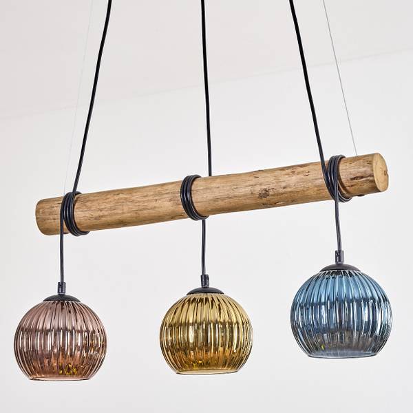 Pendelleuchte Cesaro Blau - Gold - Eukalyptus - Aluminium - Klarglas - 30 x 150 x 60 cm