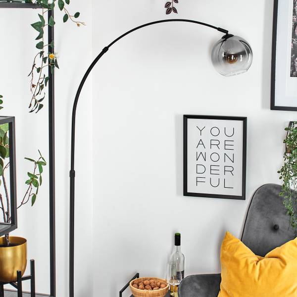 Stehlampe Cesaro Grau - Aluminium - Klarglas - Marmor - 101 x 185 x 72 cm