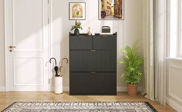 Schuhschrank BW-SG07 Schwarz - Massivholz - 24 x 110 x 80 cm