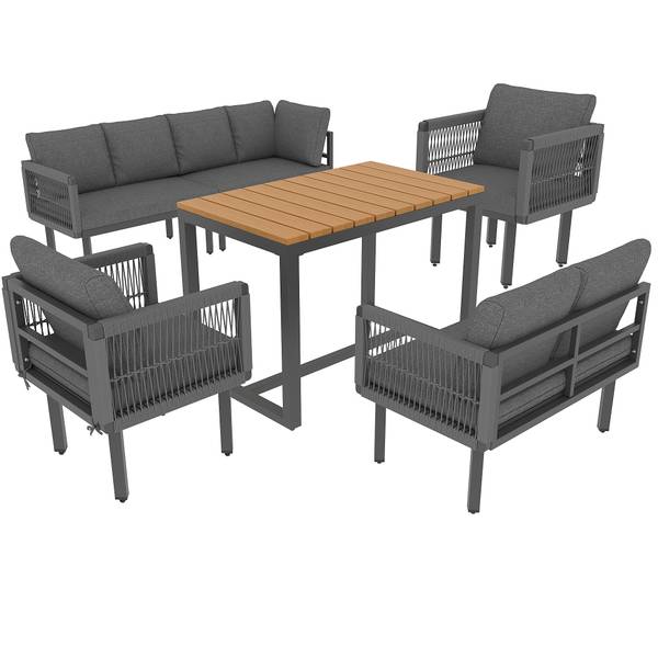Gartenlounge-Set Gaia Ⅵ（6-tlg） Grau - Holzwerkstoff - Metall - Kunststoff - Textil
