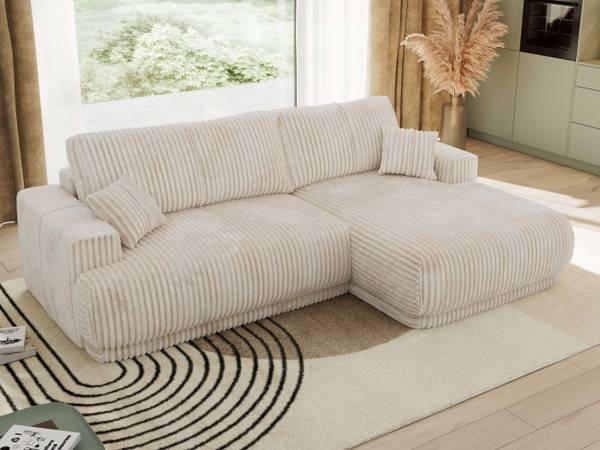 Ecksofa RINA L Beige - Ecke davorstehend rechts - Schlaffunktion davorstehend rechts - Cord - Polyester