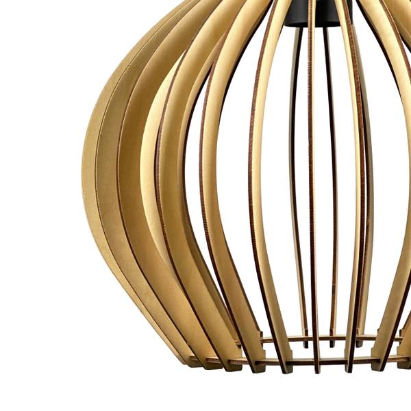 Hängelampe mit Holzlamellen Schwarz - Braun - Eisen - 35 x 35 x 35 cm